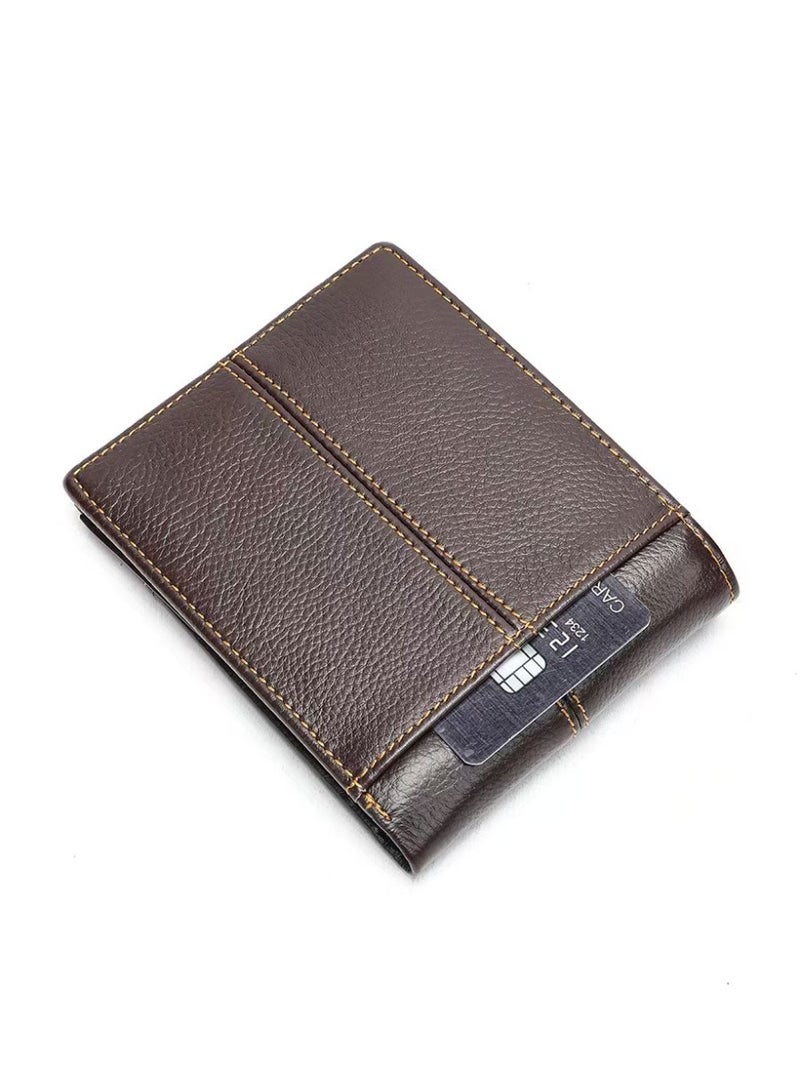 Yoze Coffee Brown Genuine Cowhide Leather Bifold Wallet with RFID Blocking,coffee brown genuine cowhide wallet,RFID blocking wallet,business casual wallet,top layer cowhide wallet - Image 3